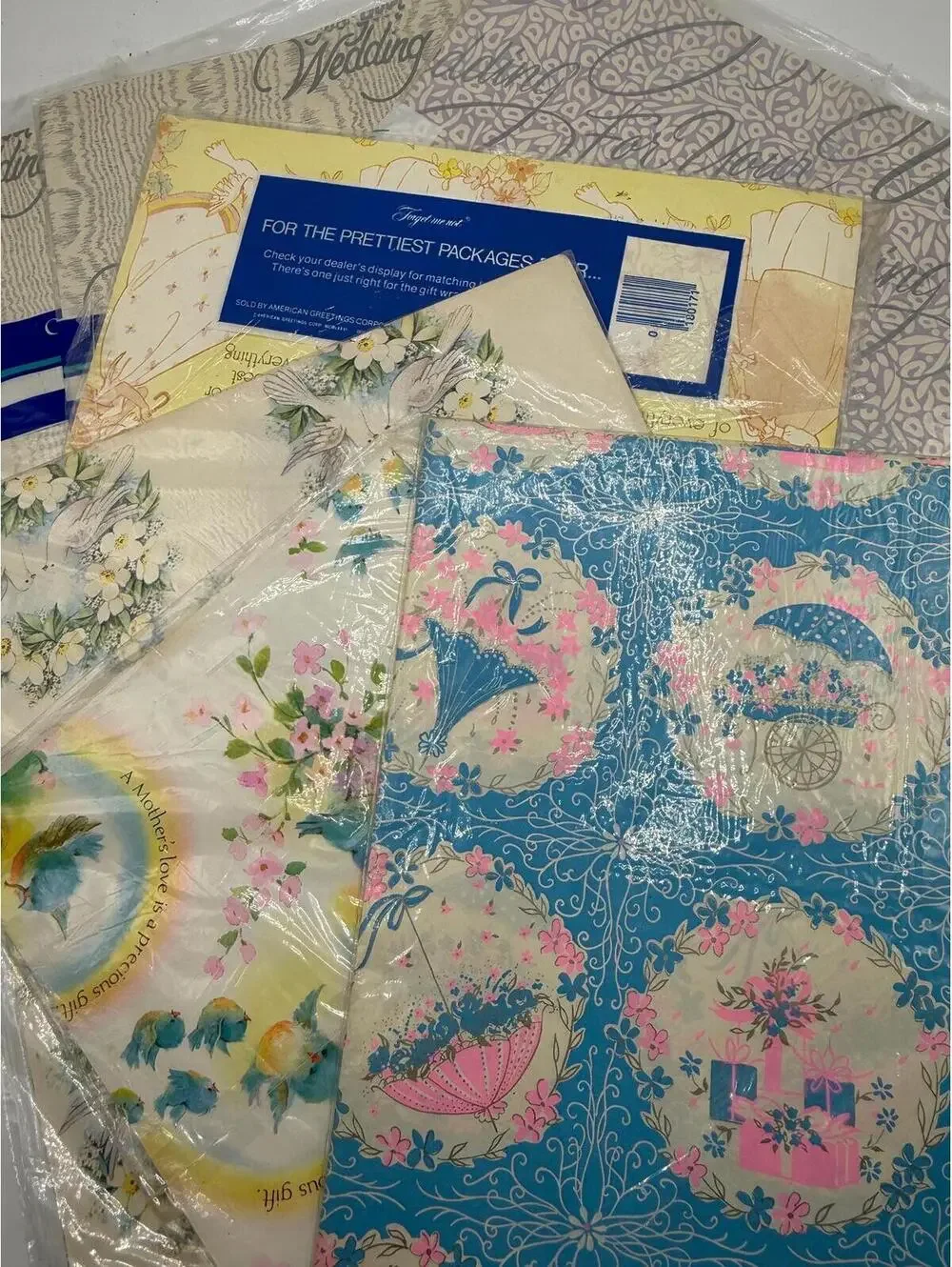 Vintage 1950s-1970s Gift Wrap: Five Patterns, Wedding Floral, Shower NOS